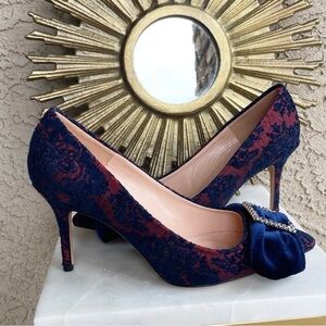 J. Crew Made in Italy Navy and Burgundy Heels with Bow